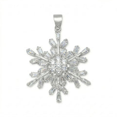 Rhodium Plated CZ Snowflake Pendant
