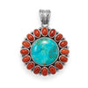 Reconstituted Turquoise and Coral Sunburst Pendant