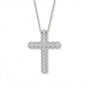 Rhodium Plated Ornate CZ Cross Slide