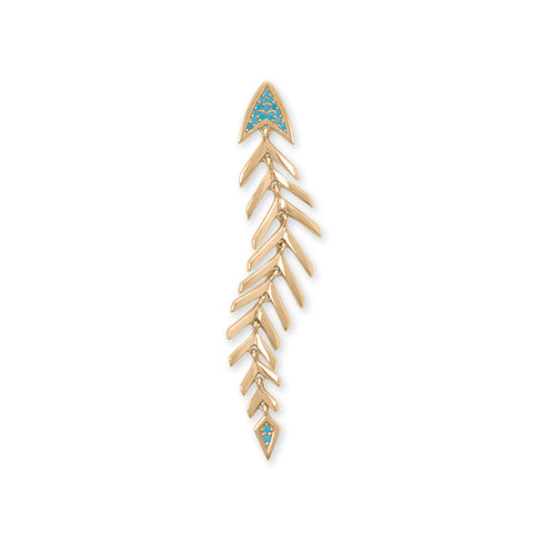 14 Karat Gold Plated Synthetic Turquoise Fishbone Slide Pendant