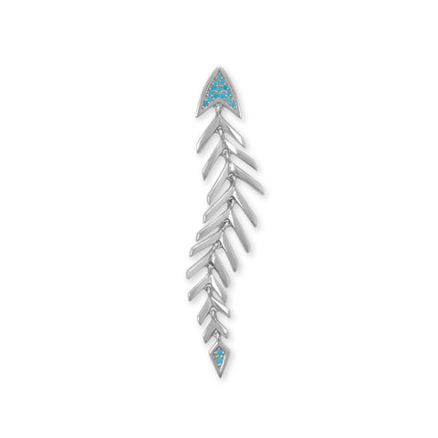 Rhodium Plated Synthetic Turquoise Fishbone Slide Pendant