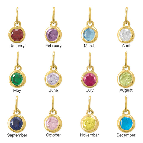 14 Karat Gold Plated Round CZ Birthstone Charms (January-December)