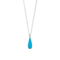 Rhodium Plated Synthetic Blue Opal Elongated Pear Pendant