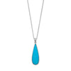 Rhodium Plated Synthetic Blue Opal Elongated Pear Pendant