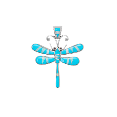 Synthetic Opal and Turquoise Inlay Dragonfly Pendant