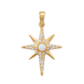 14 Karat Gold Plated Synthetic Opal and CZ Northern Star Pendant