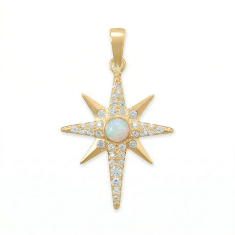14 Karat Gold Plated Synthetic Opal and CZ Northern Star Pendant