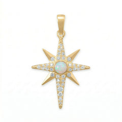 14 Karat Gold Plated Synthetic Opal and CZ Northern Star Pendant