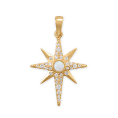 14 Karat Gold Plated Synthetic Opal and CZ Northern Star Pendant