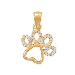 14 Karat Gold Plated CZ Paw Print Pendant