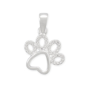 Polished CZ Paw Print Pendant