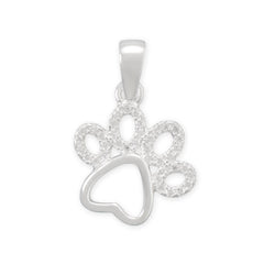 Polished CZ Paw Print Pendant