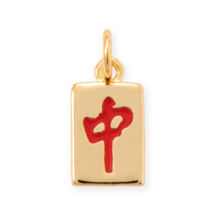 14 Karat Gold Plated Red Dragon Mahjong Tile Charm