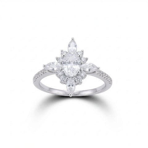 Rhodium Plated Diamond Shaped Multi CZ Ring
