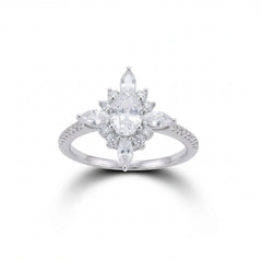 Rhodium Plated Diamond Shaped Multi CZ Ring