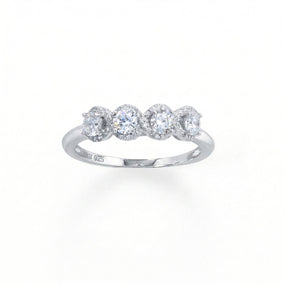 Rhodium Plated 4 CZ with Halo Edge Ring