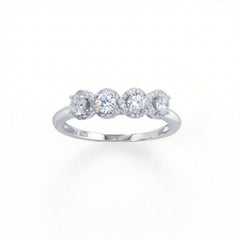 Rhodium Plated 4 CZ with Halo Edge Ring