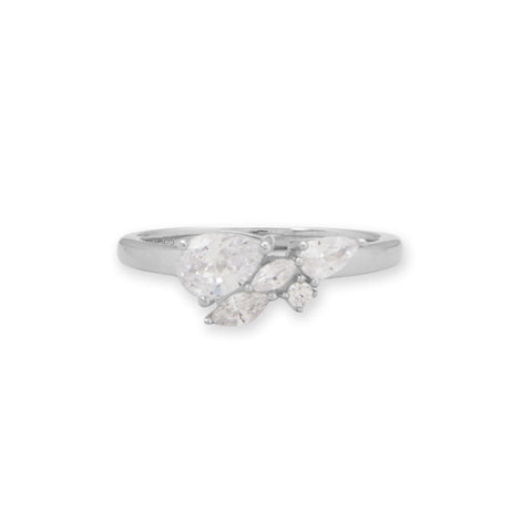 Rhodium Plated CZ Cluster Ring