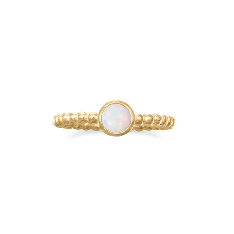 14 Karat Gold Plated Synthetic White Opal Ring