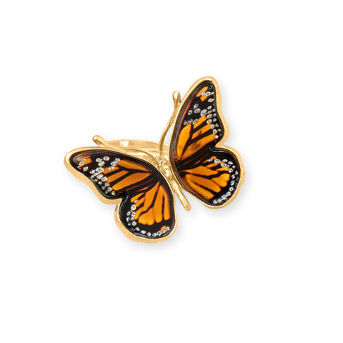 24 Karat Gold Plated Baltic Amber Monarch Butterfly Ring