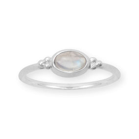 Dainty Oval Rainbow Moonstone Ring