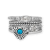 Rhodium Plated Oxidized Square CZ and Beaded Band Ring