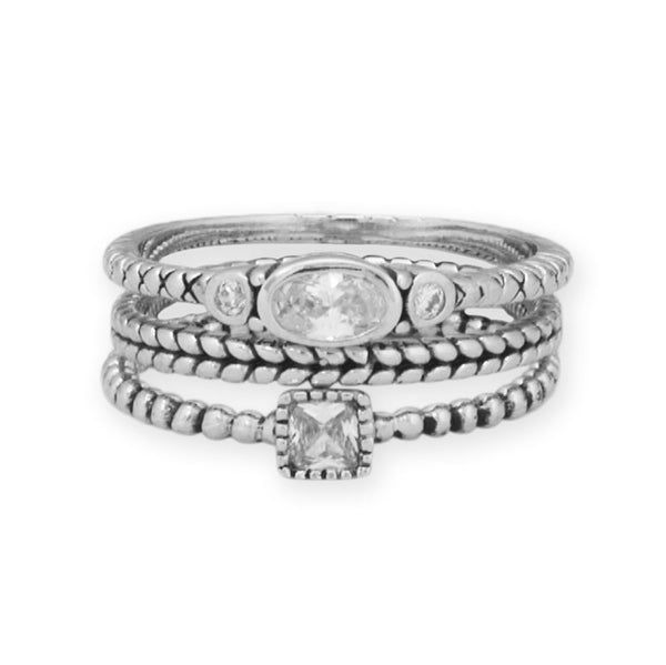 Rhodium Plated Oxidized Oval and Round CZ Ring - Wholesale Silver ...
