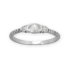Rhodium Plated Oxidized Oval and Round CZ Ring