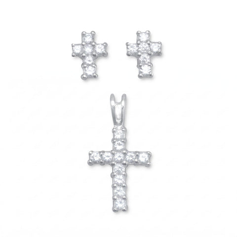 CZ Cross Earrings/Pendant Set