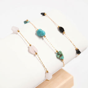 7" 18 Karat Gold PVD Stainless Steel Turquoise Station Bracelet