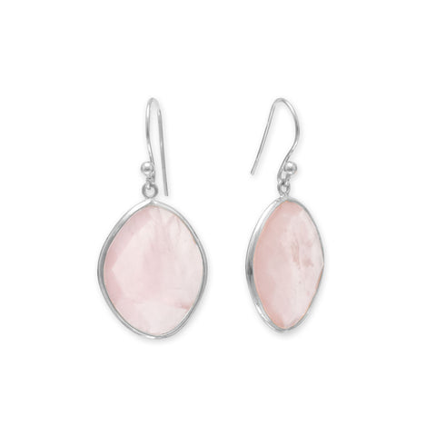 Polished Rose Quartz French Wire Earrings