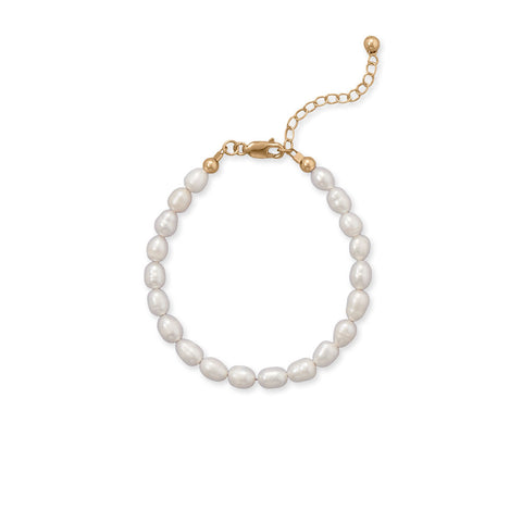 6.5" + 1.5" 14/20 Gold Filled Cultured Freshwater Rice Pearl Bracelet