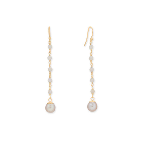 14/20 Gold Fill Pink Opal and Cultured Freshwater Pearl Drop Earrings