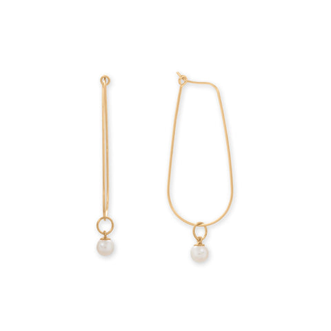 14/20 Gold Filled Cultured Freshwater Pearl Elongated Hoop Earrings