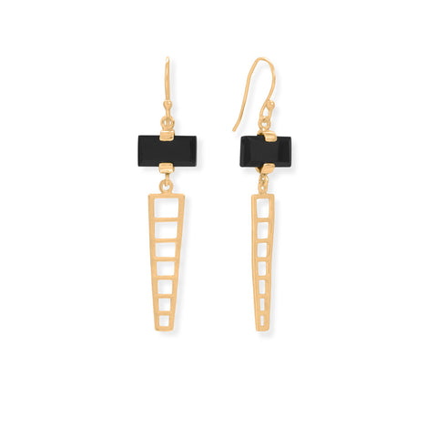 14 Karat Gold Plated Geometric Black Onyx French Wire Earrings