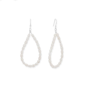Crinkly Cultured Freshwater Rice Pearl Pear Outline Earrings