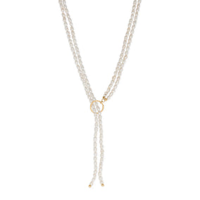 24" 14/20 Gold Filled Two Strand Cultured Freshwater Rice Pearl Lariat Necklace