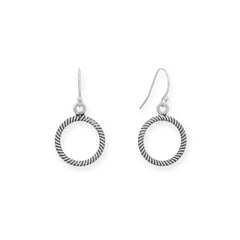 Oxidized Rope Ring French Wire Earrings