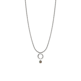 16" Labradorite and Oxidized Rope Ring Drop Necklace