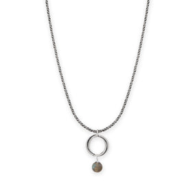 16" Labradorite and Oxidized Rope Ring Drop Necklace