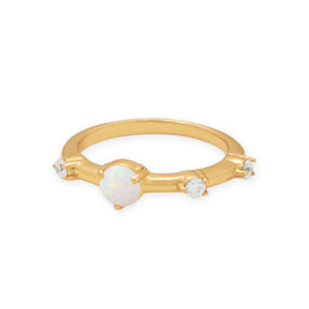 Asymmetrical 14 Karat Gold Plated Synthetic Opal and CZ Ring