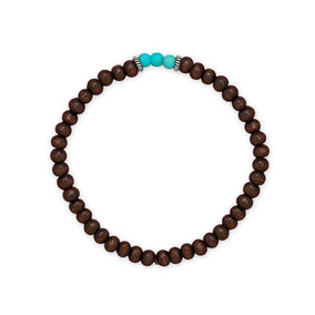 7.25" Wood and Turquoise Glass Bead Stretch Bracelet