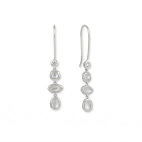 Hammered Rhodium Plated Rainbow Moonstone and CZ Earrings
