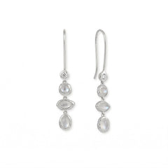 Hammered Rhodium Plated Rainbow Moonstone and CZ Earrings