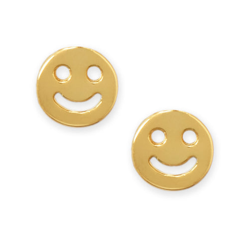 14 Karat Gold Plated Smiley Face Stud Earrings