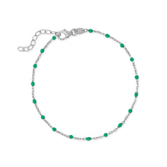 Rhodium Plated Green Enamel Satellite Bracelet