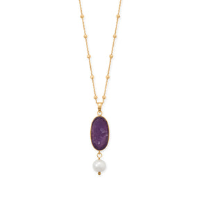 16" + 2" 14 Karat Gold Plated Amethyst and Pearl Necklace