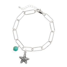 6.5" + 1" Rhodium Plated Amazonite and Starfish Bracelet