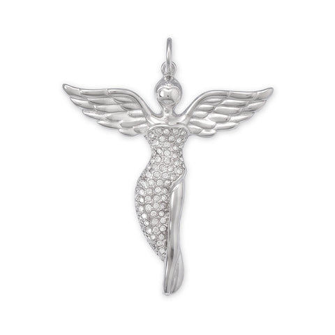 Rhodium Plated Swarovski Crystal Angel Pendant