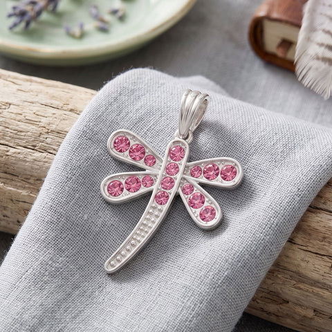 Pink Swarovski Crystal Dragonfly Pendant